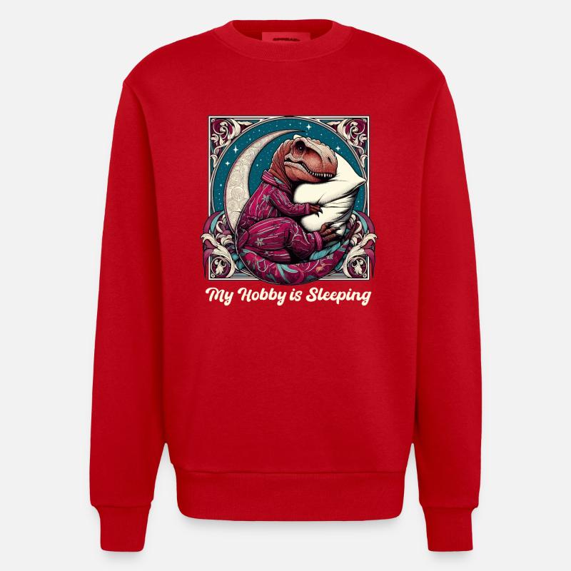 T-Rex Sleeping Hobby Cadeau - Sweat bio épais oversize fabriqué en UE - rouge