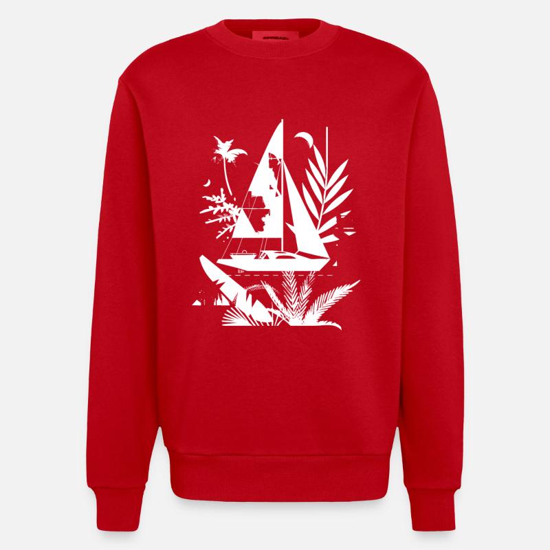 Segelboot Comic - Heavyweight Oversized Organic Crew Neck Made in EU - Rot