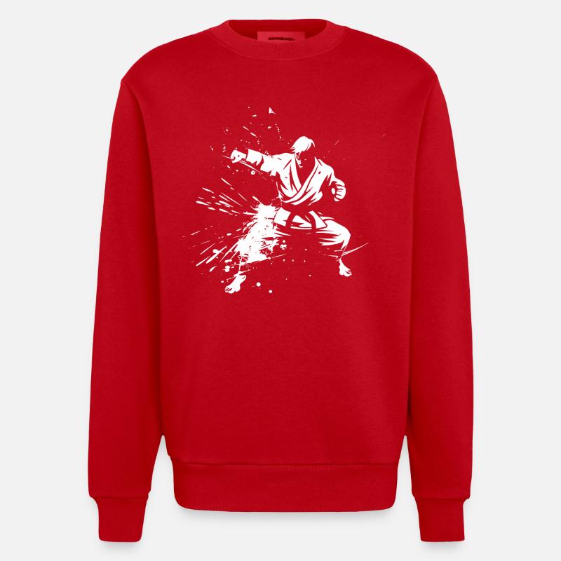 Dessin de garçon de karaté - Sweat bio épais oversize fabriqué en UE - rouge
