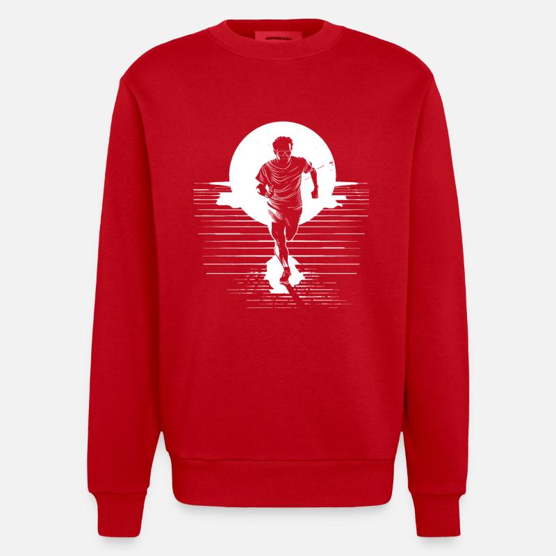 Marathon Junge Zeichnung - Heavyweight Oversized Organic Crew Neck Made in EU - Rot