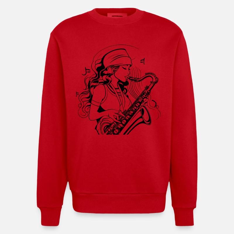 Dessin de saxophoniste - Sweat bio épais oversize fabriqué en UE - rouge
