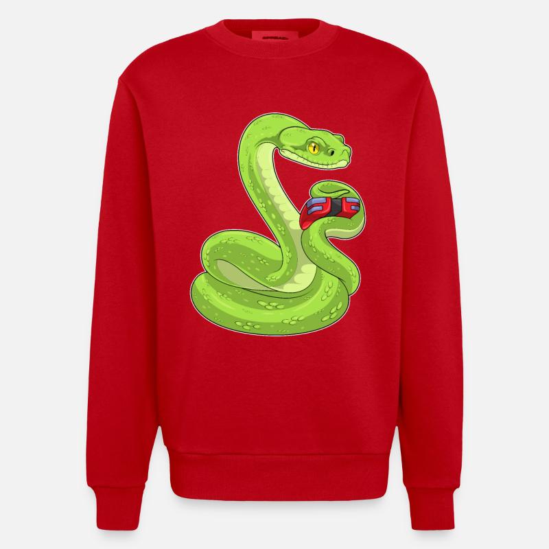Snake Gamer Controller - Heavyweight Oversized Organic Crew Neck Made in EU - red