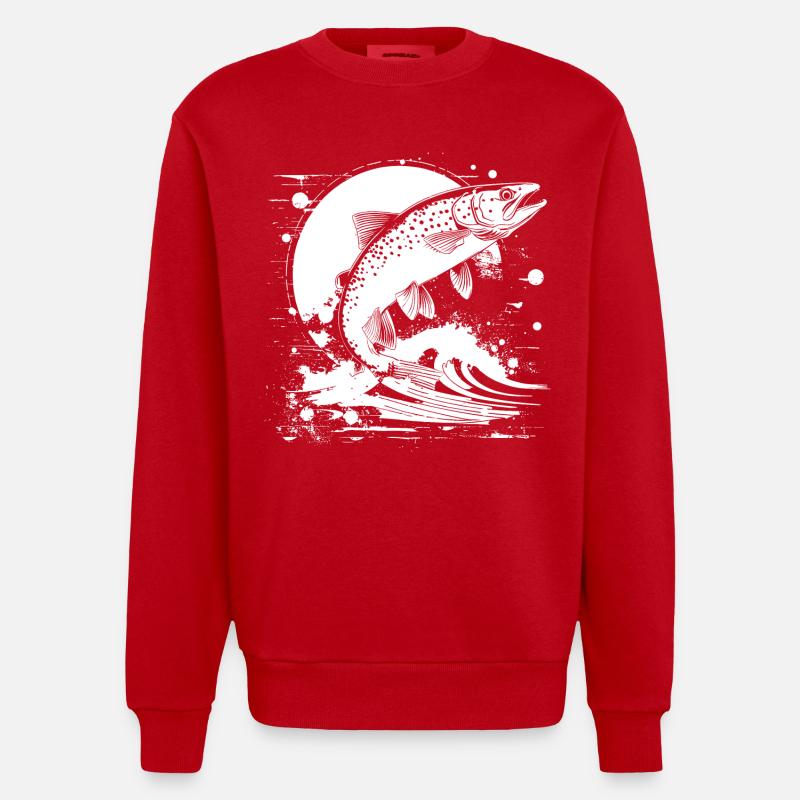Fischerei Grafik - Heavyweight Oversized Organic Crew Neck Made in EU - Rot