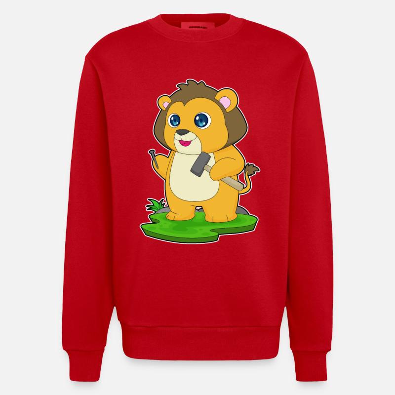 Löwe Handwerker Hammer Nagel - Heavyweight Oversized Organic Crew Neck Made in EU - Rot