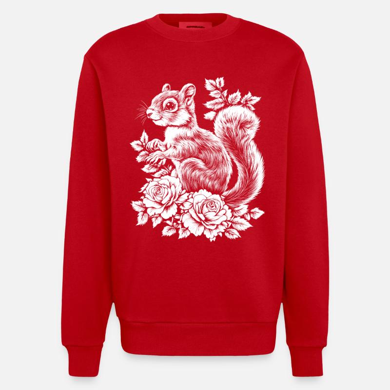 Hörnchen Rose Blumen Ästhetik Eichhörnchen - Heavyweight Oversized Organic Crew Neck Made in EU - Rot
