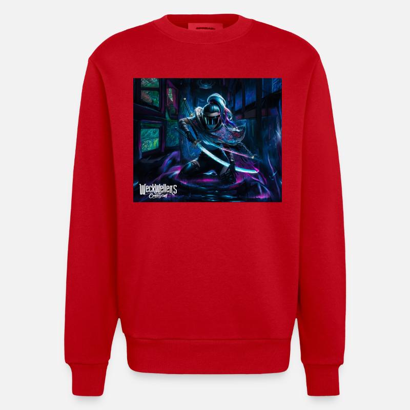 Graffiti Anime Samurai - Heavyweight Oversized Organic Crew Neck Made in EU - red