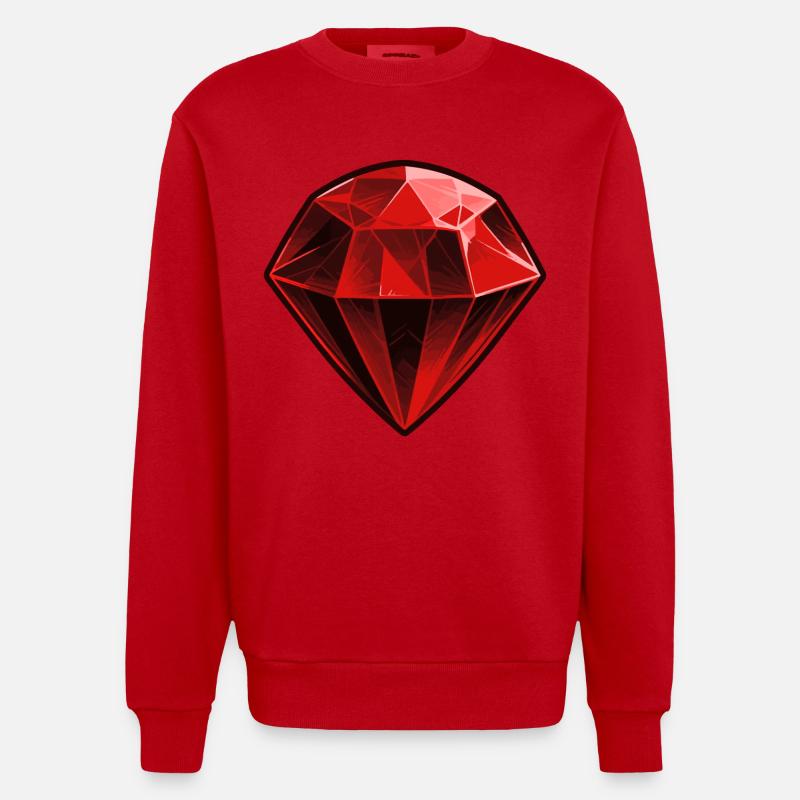 Precious Red Ruby Gemstone - Heavyweight Oversized Organic Crew Neck Made in EU - red
