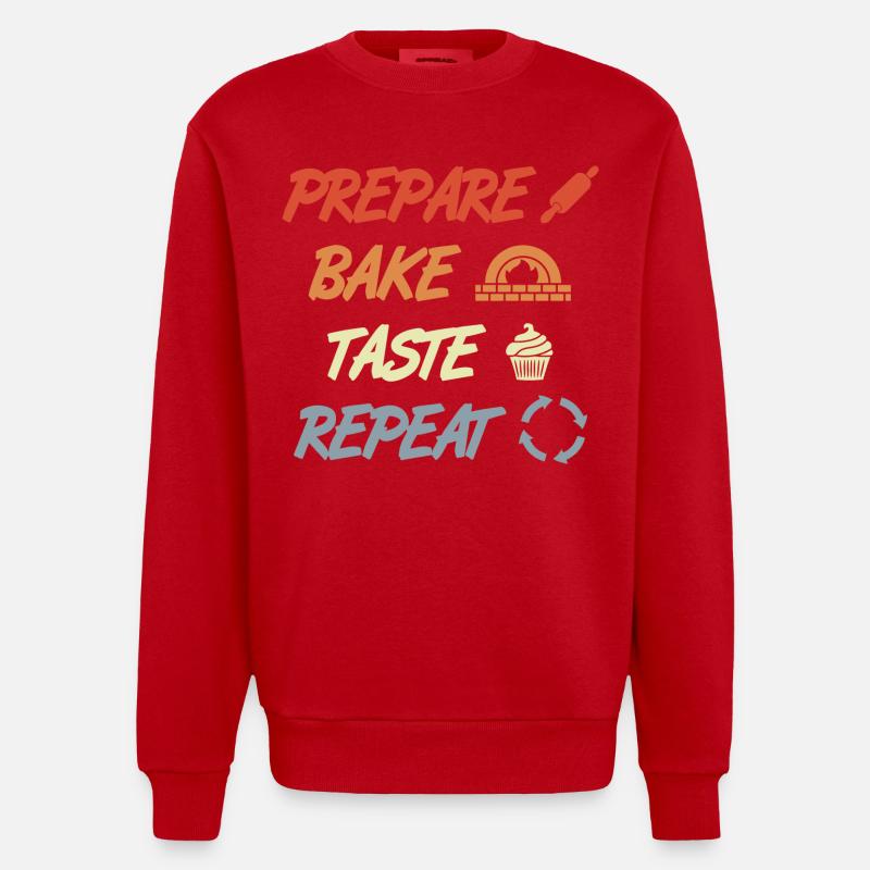 Préparer Cuire Goûter Répéter - Sweat bio épais oversize fabriqué en UE - rouge