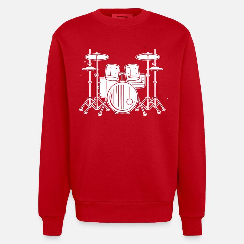 Dessin de batterie - Sweat bio épais oversize fabriqué en UE - rouge