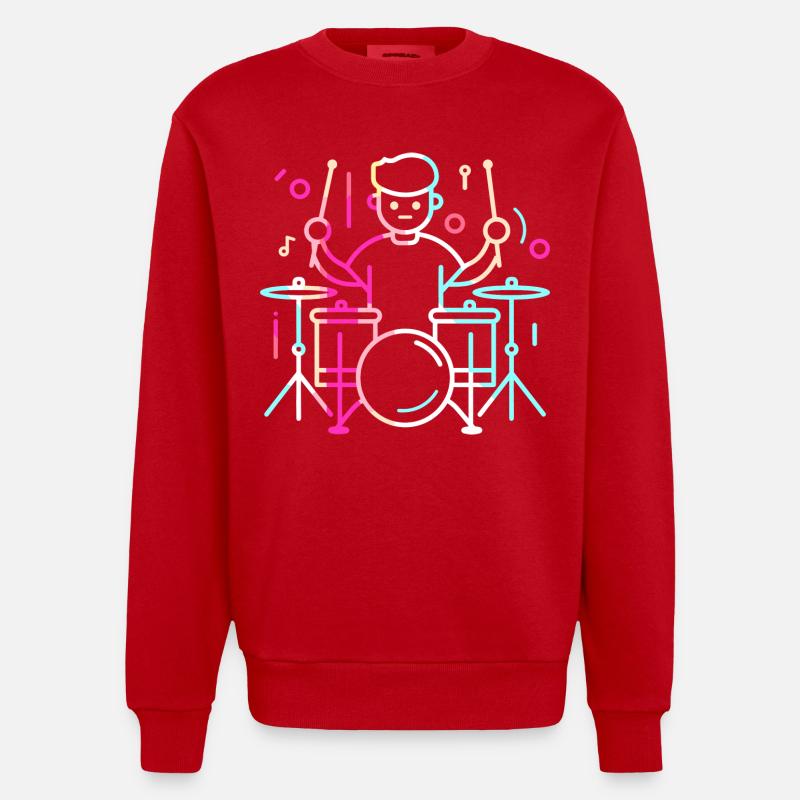 Drummer Junge Zeichnung - Heavyweight Oversized Organic Crew Neck Made in EU - Rot