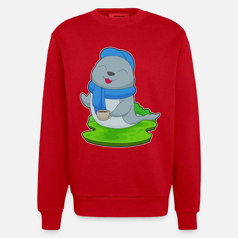 Seal Coffee Mug - Heavyweight Oversized Organic Crew Neck Made in EU - red