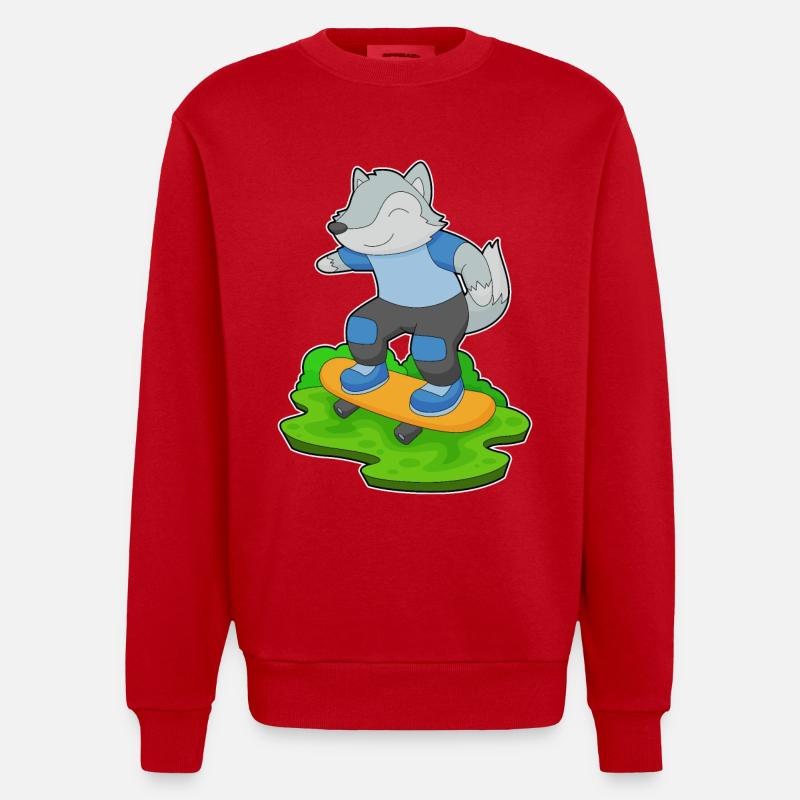 Wolf Skater Skateboard - Heavyweight Oversized Organic Crew Neck Made in EU - Rot