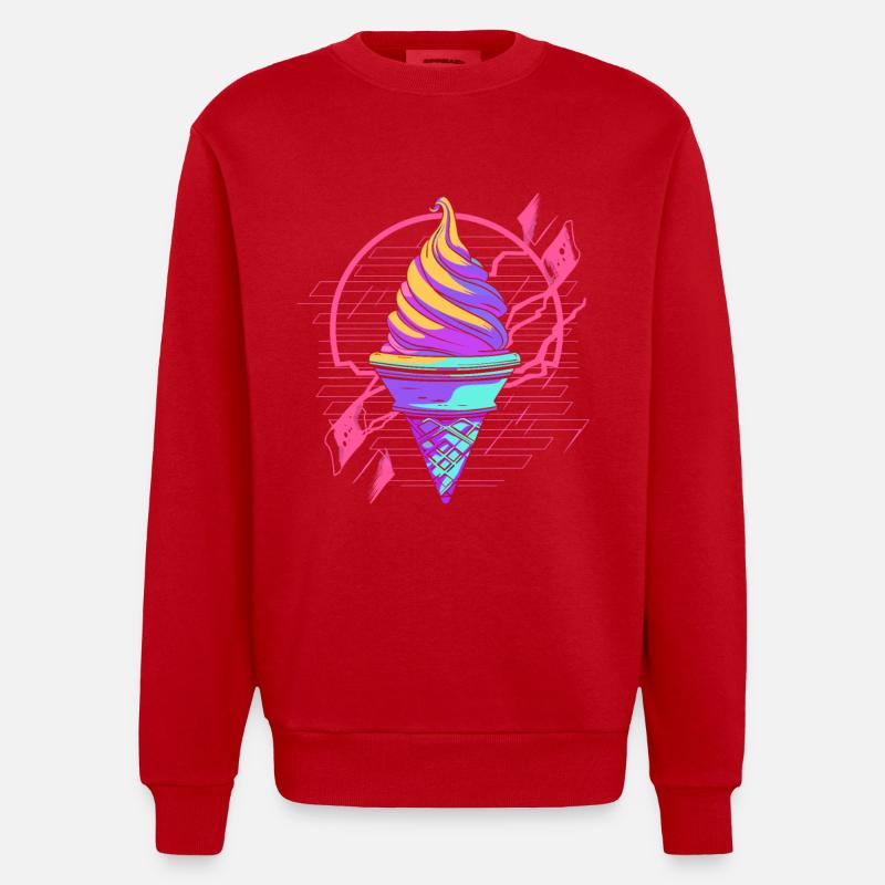Ice Cream Cone Synthwave - Heavyweight Oversized Organic Crew Neck Made in EU - red