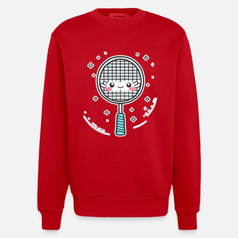 Badminton Racket Comic Look - Heavyweight Oversized Organic Crew Neck Made in EU - red