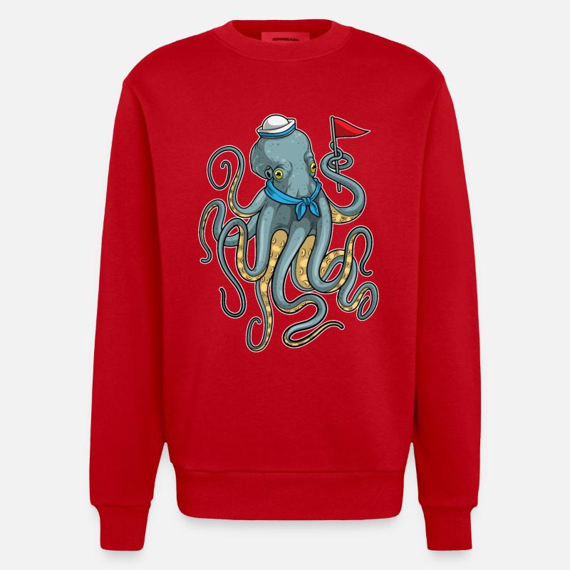 Drapeau marin pieuvre - Sweat bio épais oversize fabriqué en UE - rouge