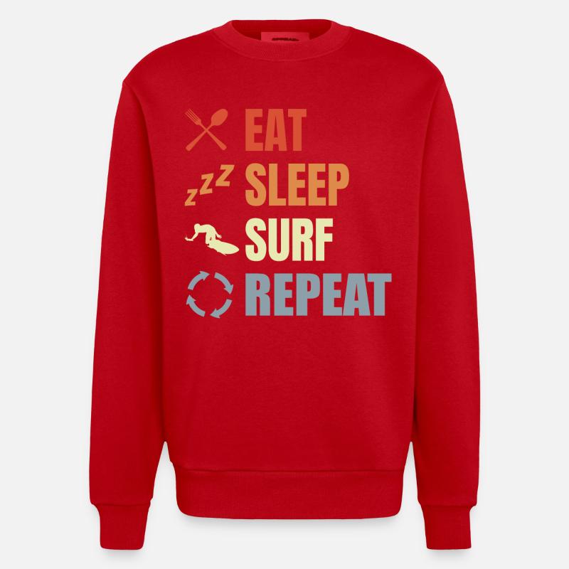 Manger Dormir Surfer Répéter - Sweat bio épais oversize fabriqué en UE - rouge