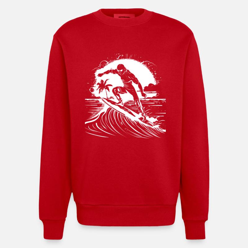 Surfer Grafik - Heavyweight Oversized Organic Crew Neck Made in EU - Rot
