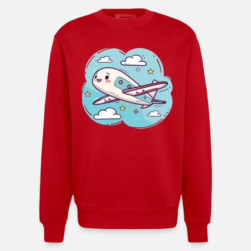 Look de bande dessinée d’avion - Sweat bio épais oversize fabriqué en UE - rouge