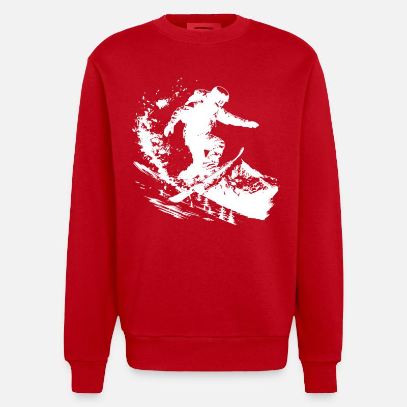 Dessin de snowboarder - Sweat bio épais oversize fabriqué en UE - rouge