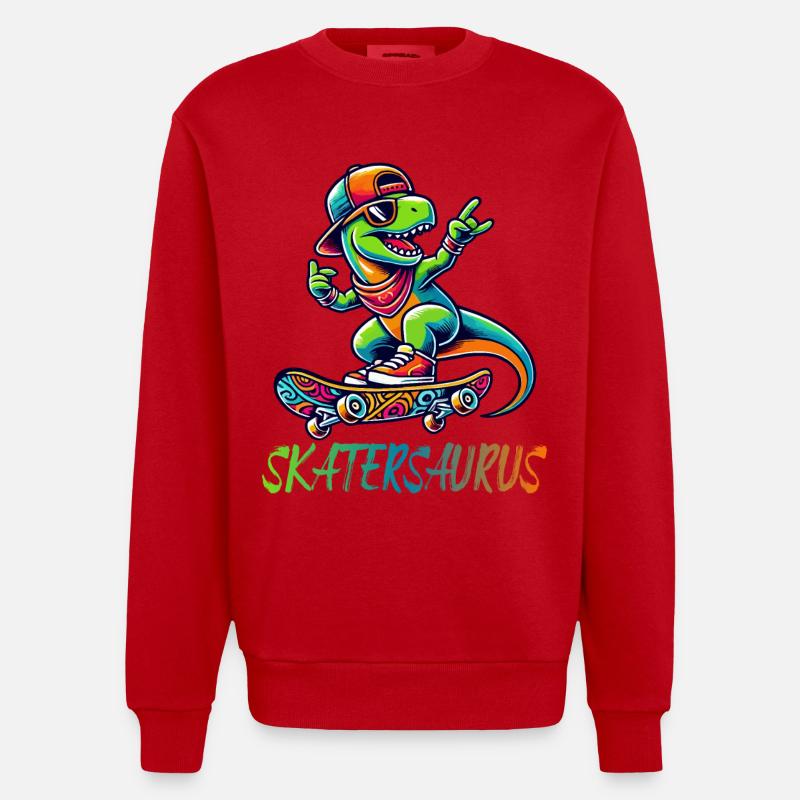Skatersaurus Dinosaurier Retro Skateboarding Design - Heavyweight Oversized Organic Crew Neck Made in EU - Rot