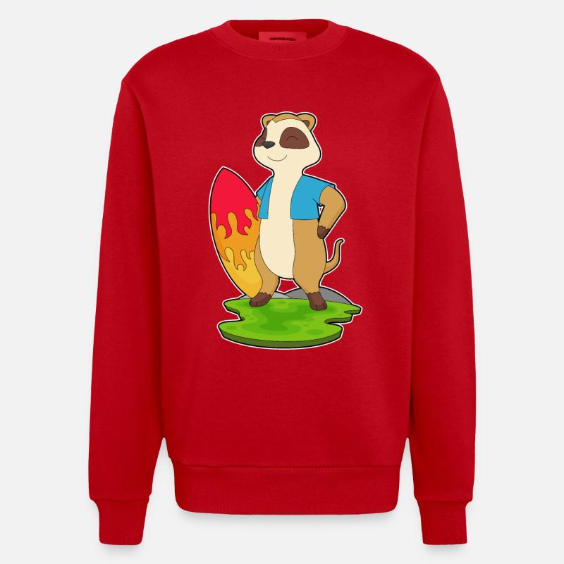 Erdmännchen Surfer Surfbrett - Heavyweight Oversized Organic Crew Neck Made in EU - Rot