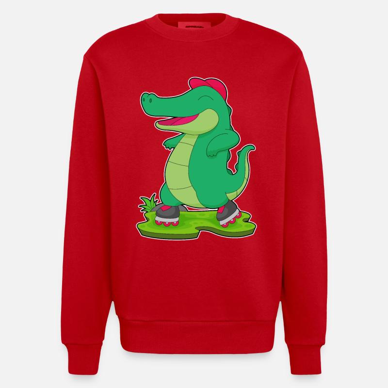 Krokodil Inline skating Rollschuhe - Heavyweight Oversized Organic Crew Neck Made in EU - Rot