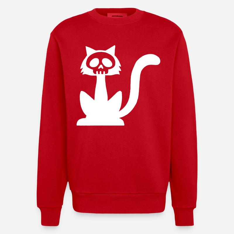 Weißer Katzenschädel - Heavyweight Oversized Organic Crew Neck Made in EU - Rot
