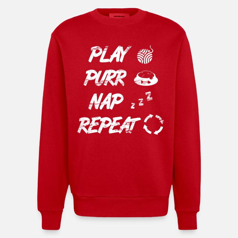 Routine quotidienne du chat - Sweat bio épais oversize fabriqué en UE - rouge