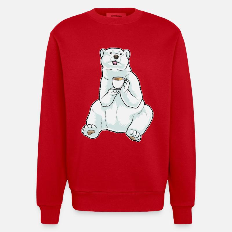 Polar Bear Coffee Mug - Heavyweight Oversized Organic Crew Neck Made in EU - red