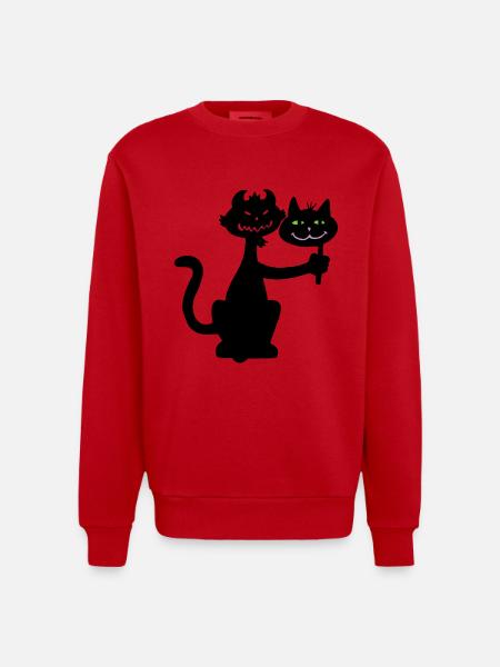 Demonic Black Cat - Heavyweight Oversized Organic Crew Neck Made in EU - red