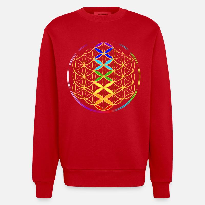 Fleur de Vie avec les Chakras - Sweat bio épais oversize fabriqué en UE - rouge
