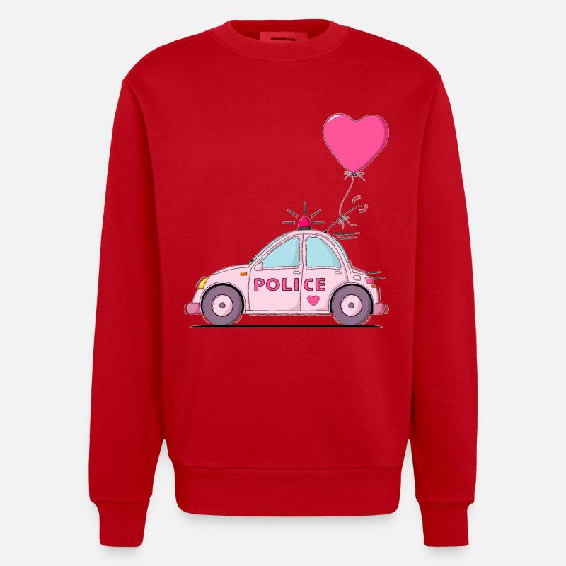 Coeur de police rose - Sweat bio épais oversize fabriqué en UE - rouge