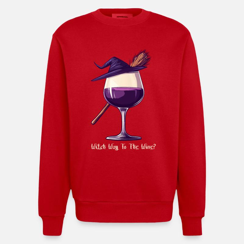 Halloween Hexe Wein Weinglas Weintrinker Geschenk - Heavyweight Oversized Organic Crew Neck Made in EU - Rot