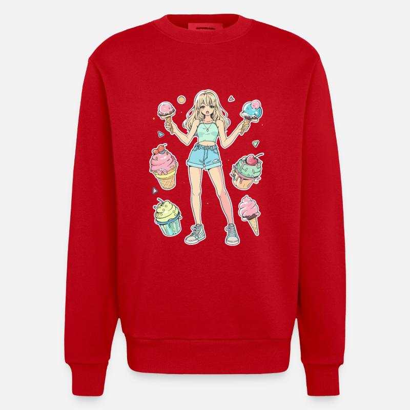 Eiscreme Mädchen - Heavyweight Oversized Organic Crew Neck Made in EU - Rot
