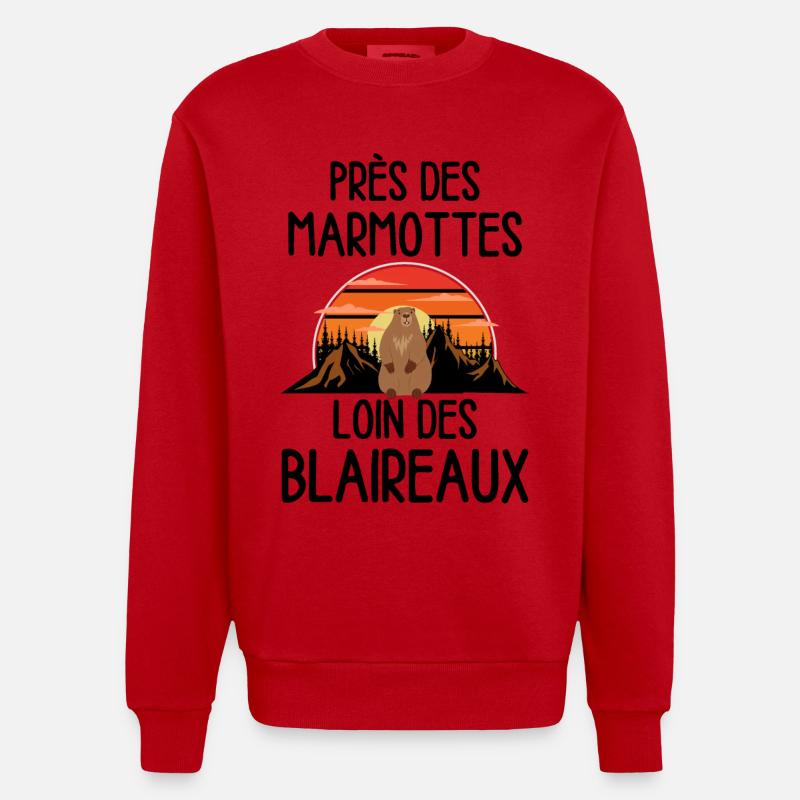 Marmotte au coucher de soleil - Sweat bio épais oversize fabriqué en UE - rouge