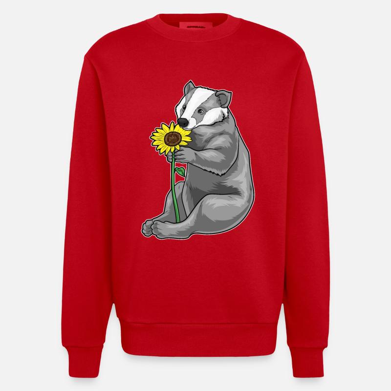Blaireau Tournesol Fleurs - Sweat bio épais oversize fabriqué en UE - rouge