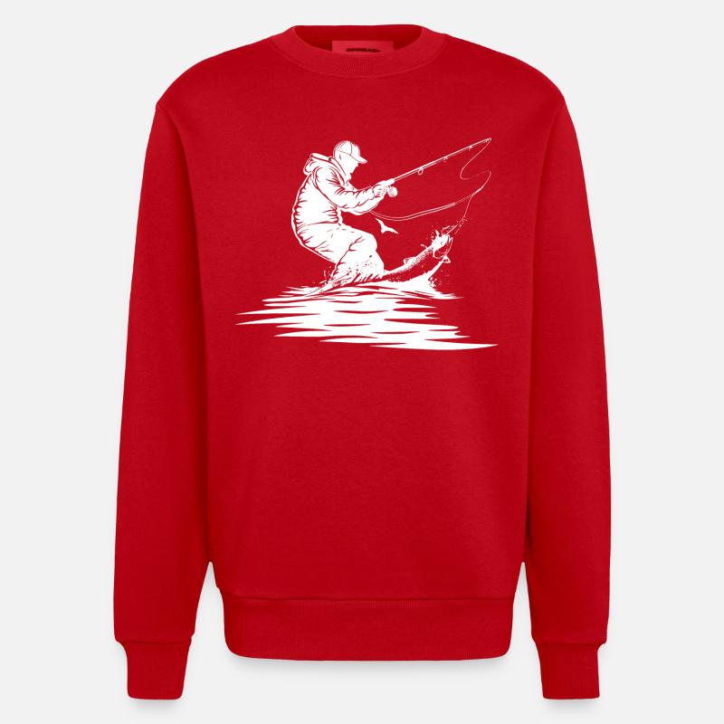 Dessin de pêche - Sweat bio épais oversize fabriqué en UE - rouge