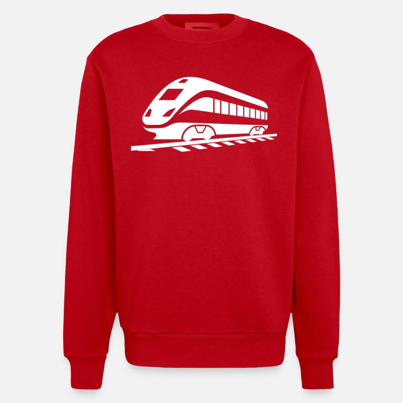 Eisenbahn Zeichnung - Heavyweight Oversized Organic Crew Neck Made in EU - Rot