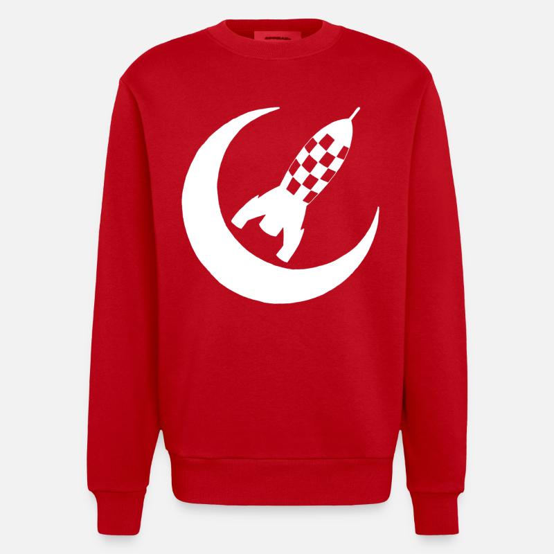White rocket and half moon - Heavyweight Oversized Organic Crew Neck Made in EU - red