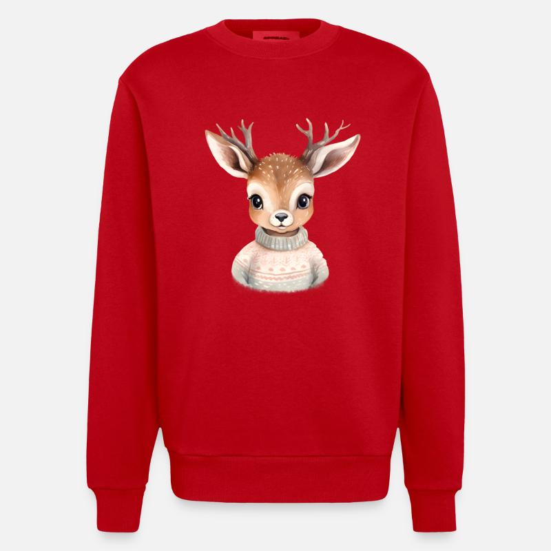 Cerf câlin en pull d’hiver - Sweat bio épais oversize fabriqué en UE - rouge