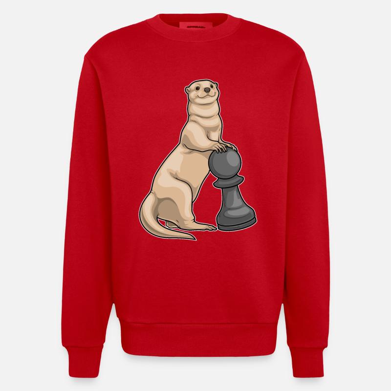 Otter Schachfigur Bauer Schach - Heavyweight Oversized Organic Crew Neck Made in EU - Rot