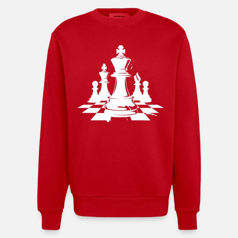 Dessin de pièces d’échecs - Sweat bio épais oversize fabriqué en UE - rouge
