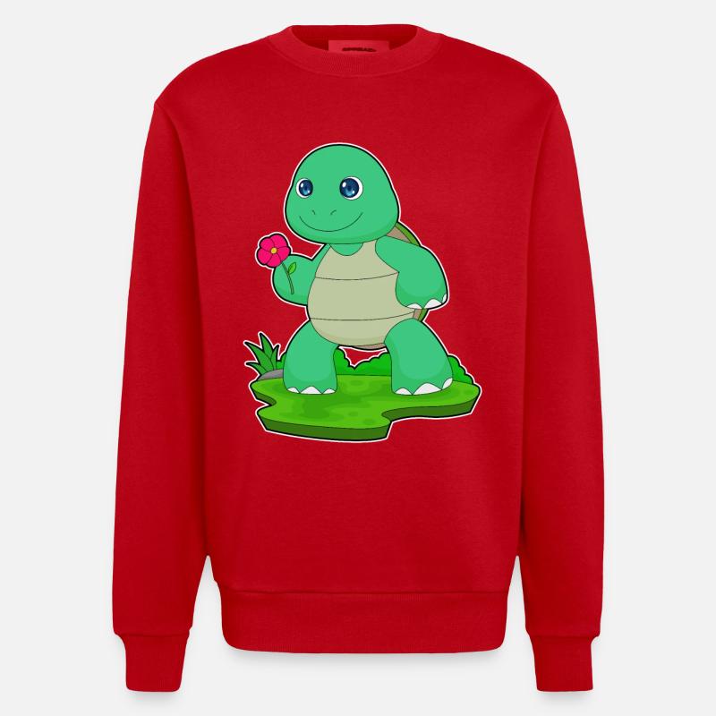 Turtle Flower - Heavyweight Oversized Organic Crew Neck Made in EU - red