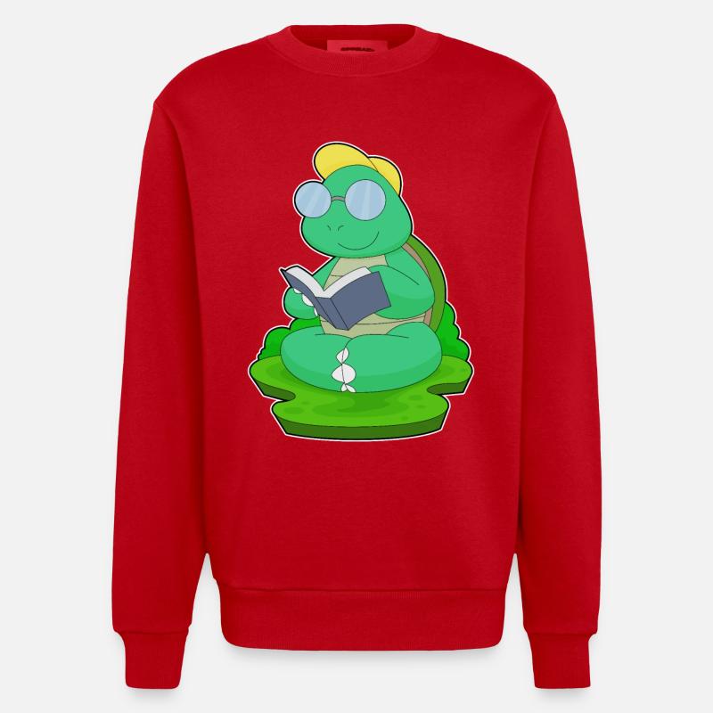 Schildkröte Nerd Buch Brille - Heavyweight Oversized Organic Crew Neck Made in EU - Rot