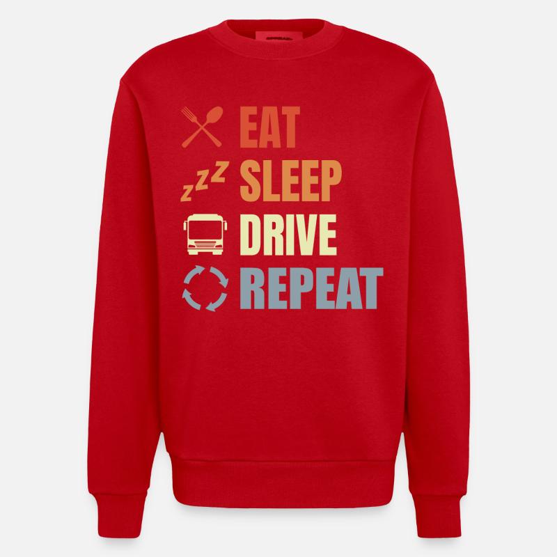 Manger Dormir Conduire Répéter - Sweat bio épais oversize fabriqué en UE - rouge