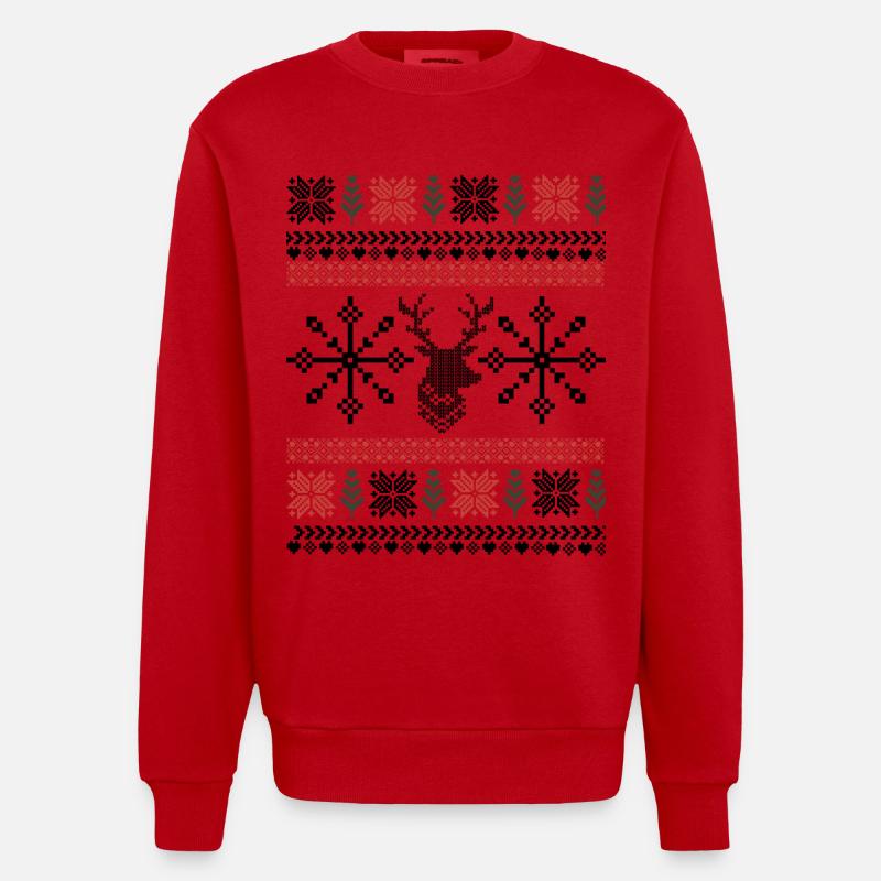 Retro Weihnachten Pixel Muster - Heavyweight Oversized Organic Crew Neck Made in EU - Rot