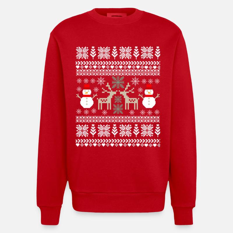 Rétro Noël Pixel - Sweat bio épais oversize fabriqué en UE - rouge