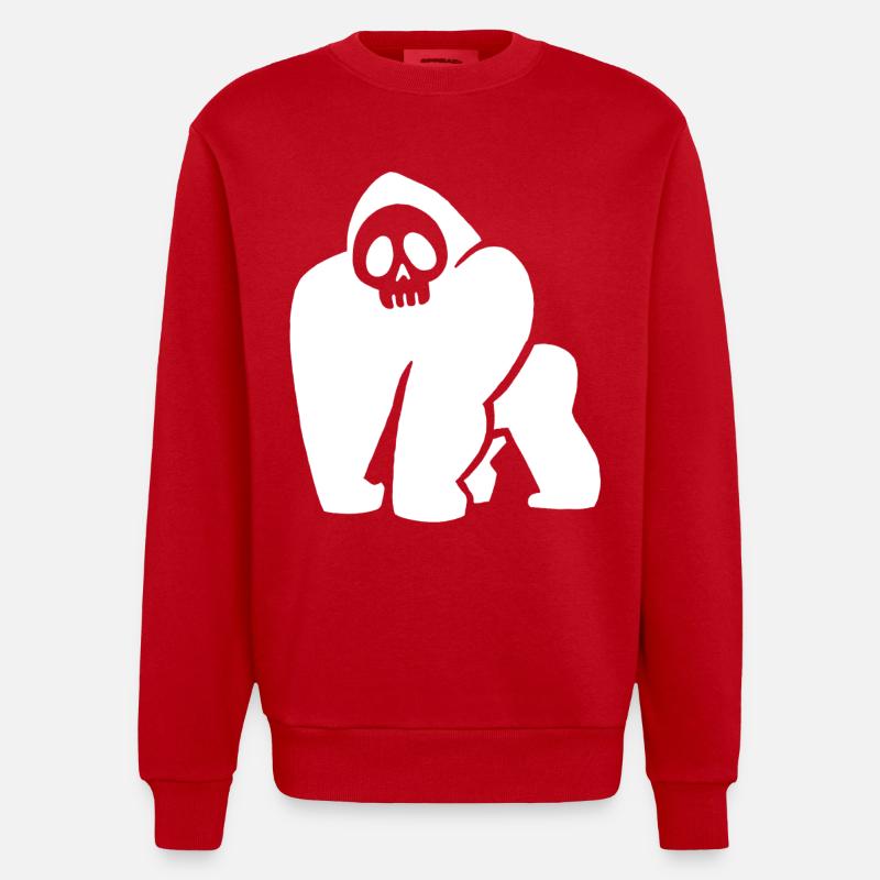 White Gorilla Skull - Heavyweight Oversized Organic Crew Neck Made in EU - red