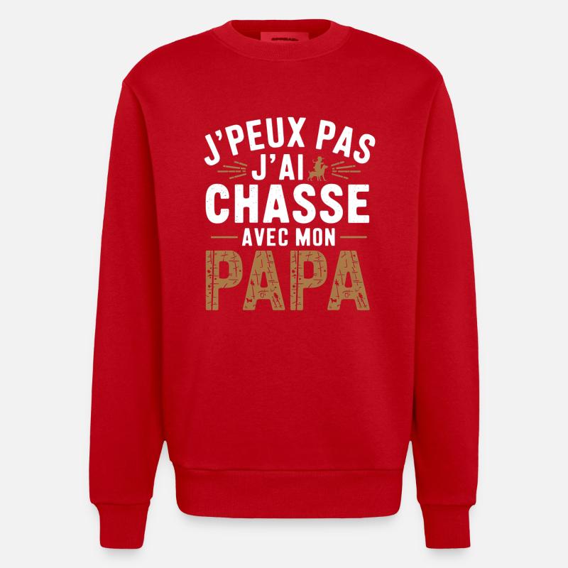 Chasse Avec mon papa - Sweat bio épais oversize fabriqué en UE - rouge