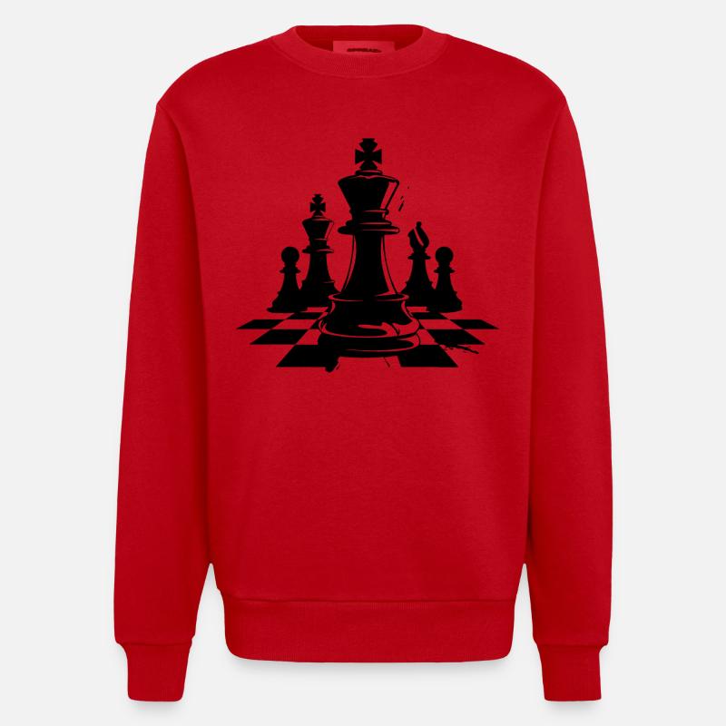 Graphiques de pièces d’échecs - Sweat bio épais oversize fabriqué en UE - rouge
